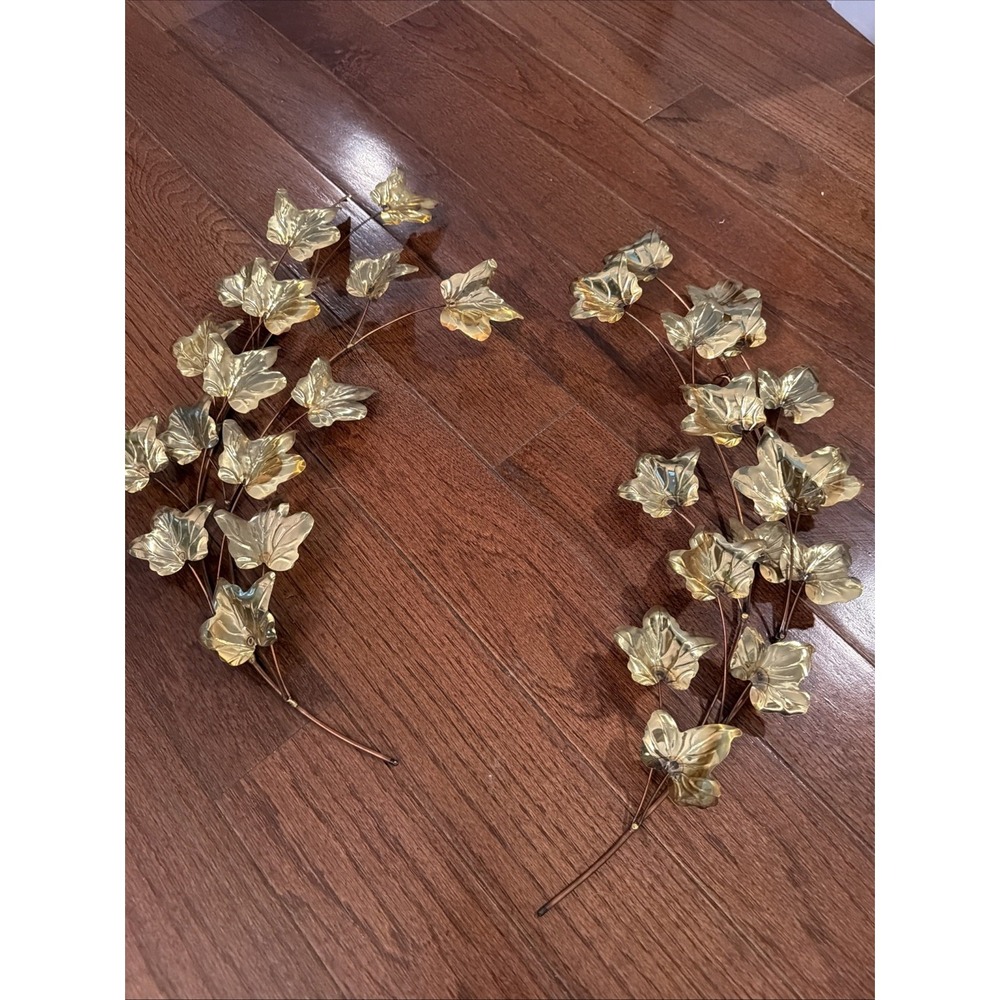 Vintage Brass HOMCO Home Interior Leaf Leaves Swag Wall Decor Hanging Set Of 2